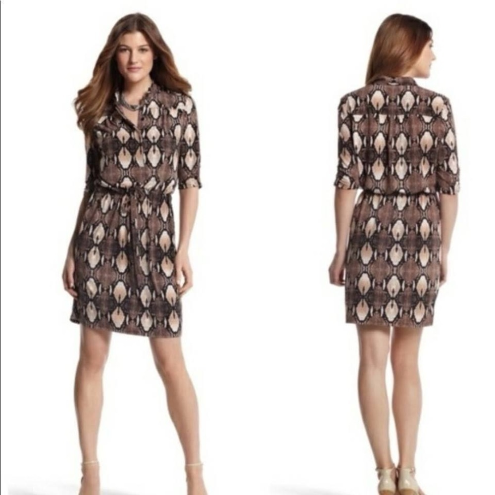 White House Black Market Brown Snakeskin Python Print Jersey Dress‎